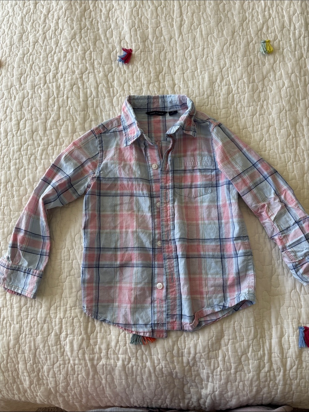 Kids Plaid Button-Up Shirt in Light Blue & Pink